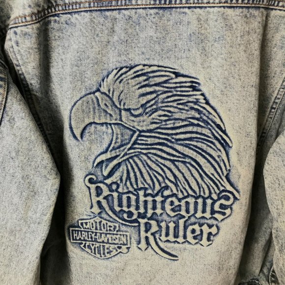 90s Vintage Harley Davidson Motorcycles Adult Extra Large Blue Denim Jacket XL - Picture 11 of 16